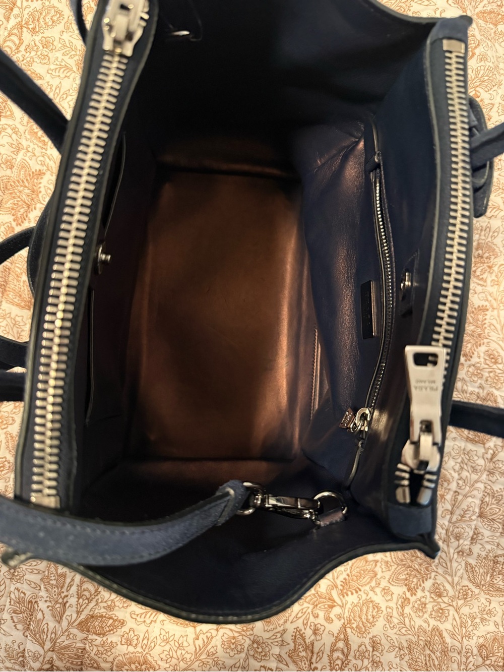 Prada Blue Suede Top-Handle Satchel - Picture 4 of 9